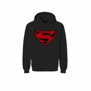 Kids black hoodie with bold red Strawn ISD “S” logo, school spirit wear