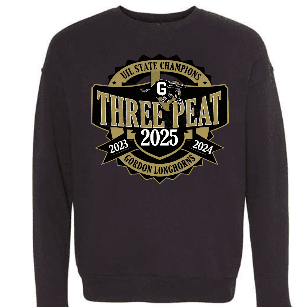 Celebrate a legendary three‑peat with this soft and durable Gordon Longhorns crewneck sweatshirt, honoring state titles in 2023, 2024, and 2025.