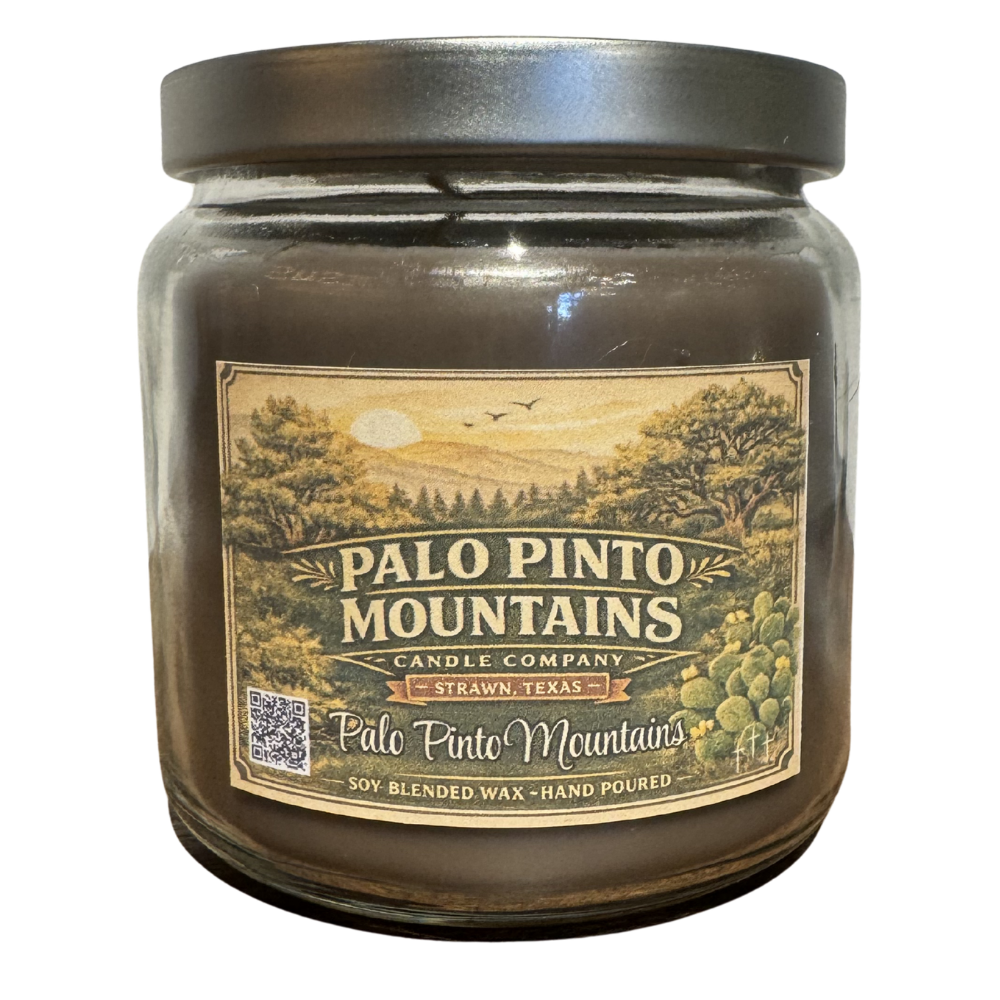 Palo Pinto Mountains Candle 16oz soy blended wax hand poured in Strawn Texas