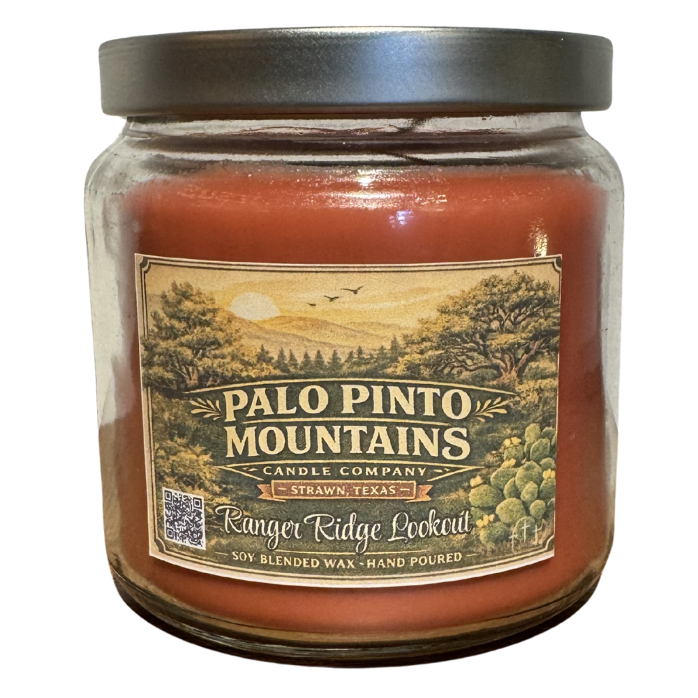 Ranger Ridge Lookout Candle 16oz soy blended wax by Palo Pinto Mountains Candle Company Strawn Texas