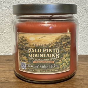 Ranger Ridge Lookout Candle glass jar with lid Palo Pinto Mountains Candle Company