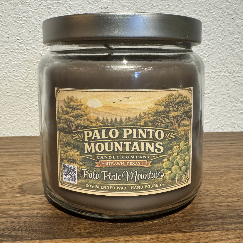 Palo Pinto Mountains Candle with lid 16oz soy blend Strawn Texas