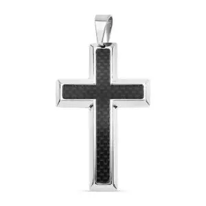 Black Carbon Fiber Cross Stainless Steel Pendant