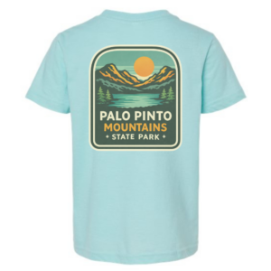 All Good in the Woods kids t-shirt featuring Palo Pinto Mountains State Park mountain graphic