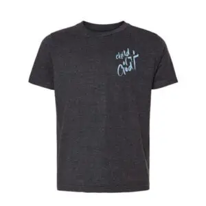 Front of charcoal heather Child of God Christian kids t-shirt