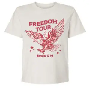 Women’s cream cropped patriotic t-shirt with vintage eagle graphic