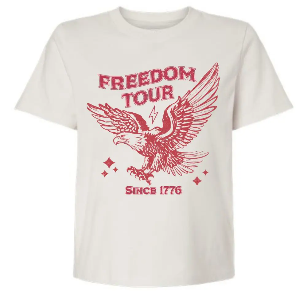 Women’s cream cropped patriotic t-shirt with vintage eagle graphic