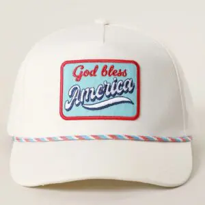God Bless America Patch Rope Hat with embroidered patriotic patch