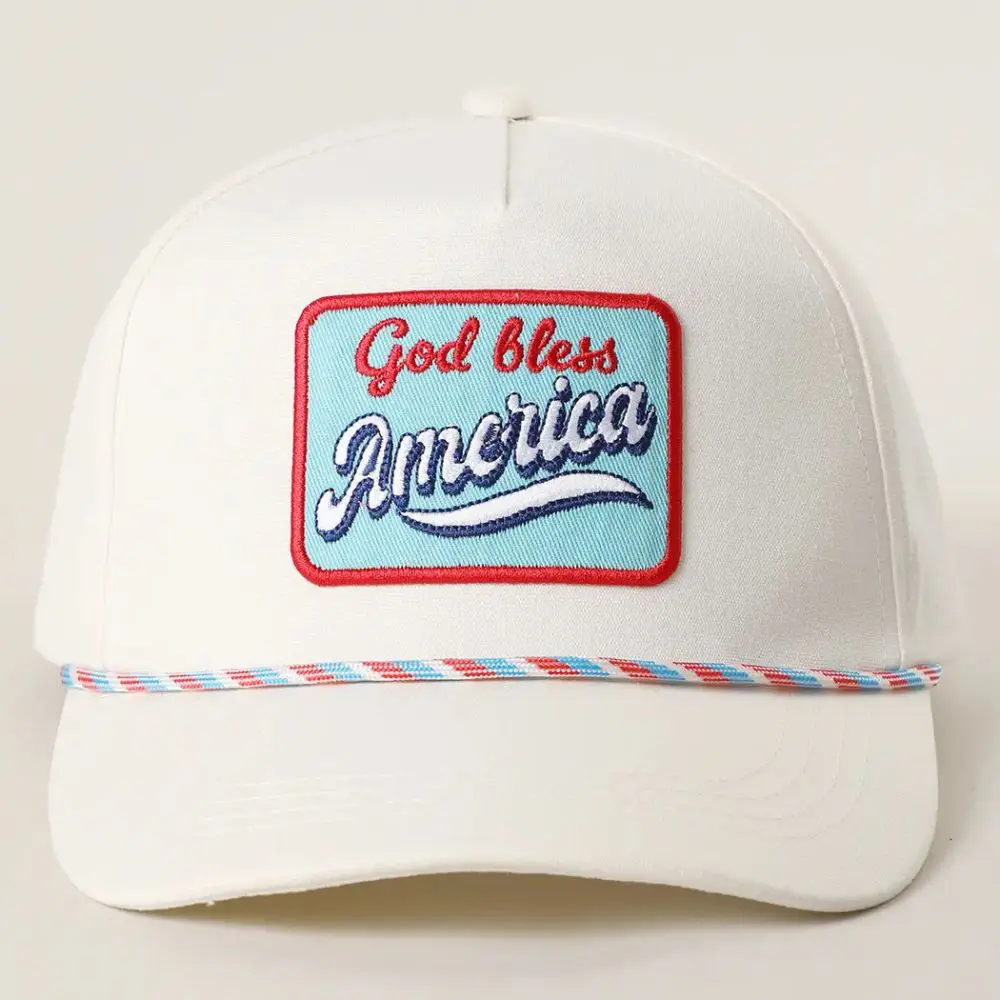 God Bless America Patch Rope Hat with embroidered patriotic patch