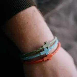 Josiah Queen silicone bracelet set by In God We Must in green blue and orange colors