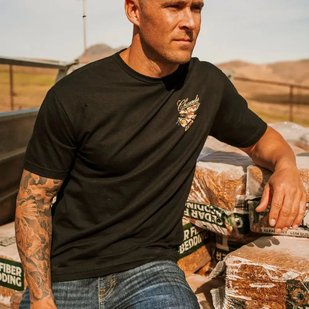 Front view of Love It or Leave It Camo T-Shirt with chest logo