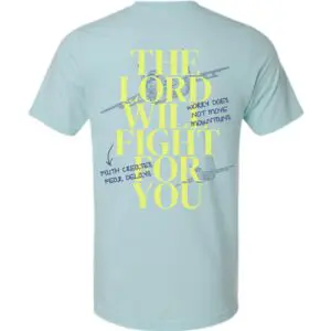 Back graphic of Christian shirt with The Lord Will Fight For You text design