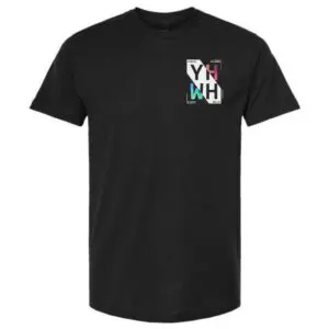 Black Christian t-shirt with small YHWH Exodus 3 chest graphic