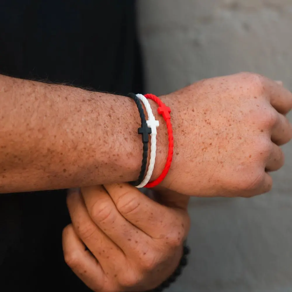 Grace silicone bracelet set by In God We Must in red black and white colors