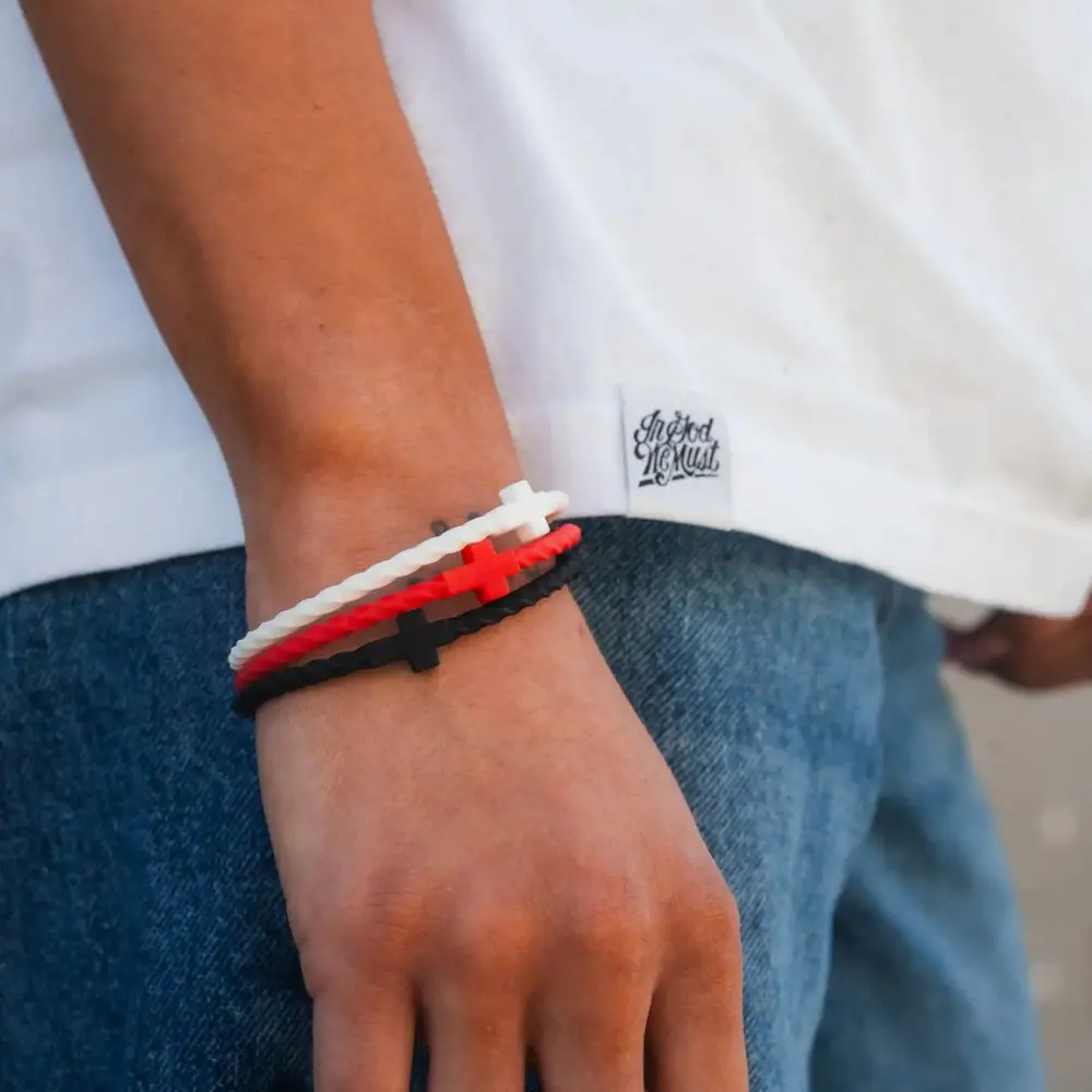Grace silicone bracelet stack with red black and white colors