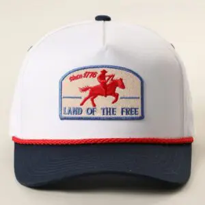 Front view of Land Of The Free embroidered patch snapback hat