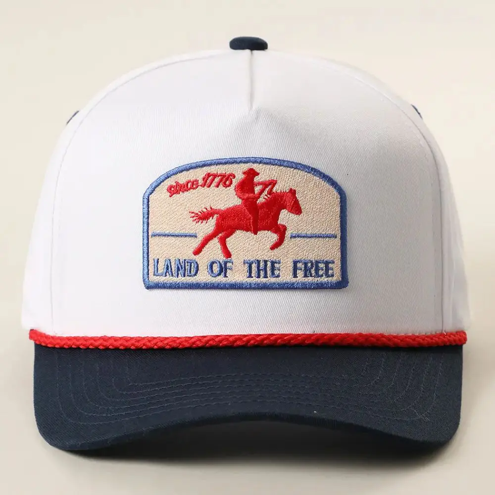 Front view of Land Of The Free embroidered patch snapback hat