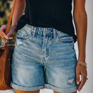 High Waist Folded Hem Denim Shorts