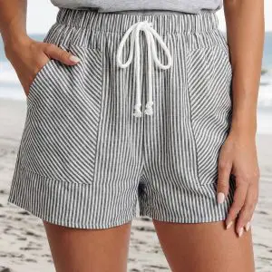 Stripe Lace-up Elastic Waist Pockets Shorts