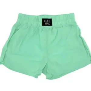 Women's mint green Lulu Mac OG active shorts with elastic waistband and relaxed athletic fit.