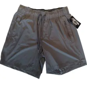 Men's Lead stretch tech shorts with adjustable drawstring waistband and zippered pockets.