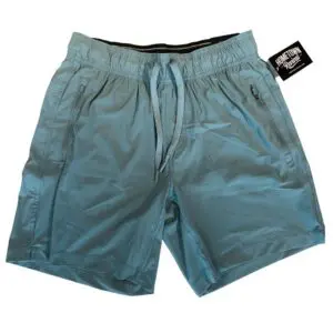 Men's Tornado blue stretch tech shorts with drawstring waistband and zip pockets.
