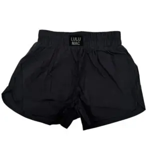 Kids Black Lulu Mac athletic shorts with elastic waistband