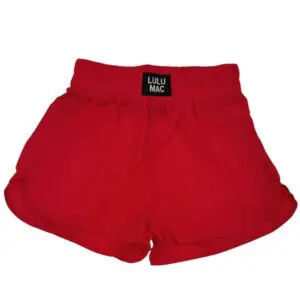 Kids Red Lulu Mac athletic shorts with elastic waistband