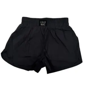 Women's Lulu Mac OG black athletic shorts with elastic waistband