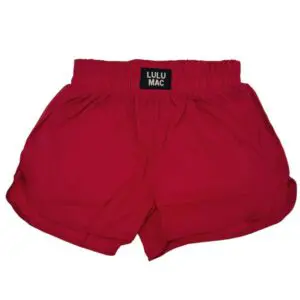 Women's Lulu Mac OG cardinal red athletic shorts with elastic waistband