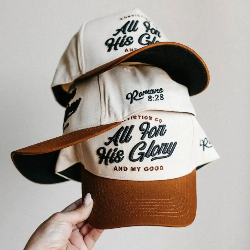 All For His Glory Embroidered Hats by Conviction Co. stacked together