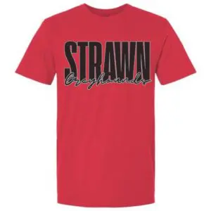 Big Strawn Greyhounds T-Shirt in red with oversized black Strawn lettering
