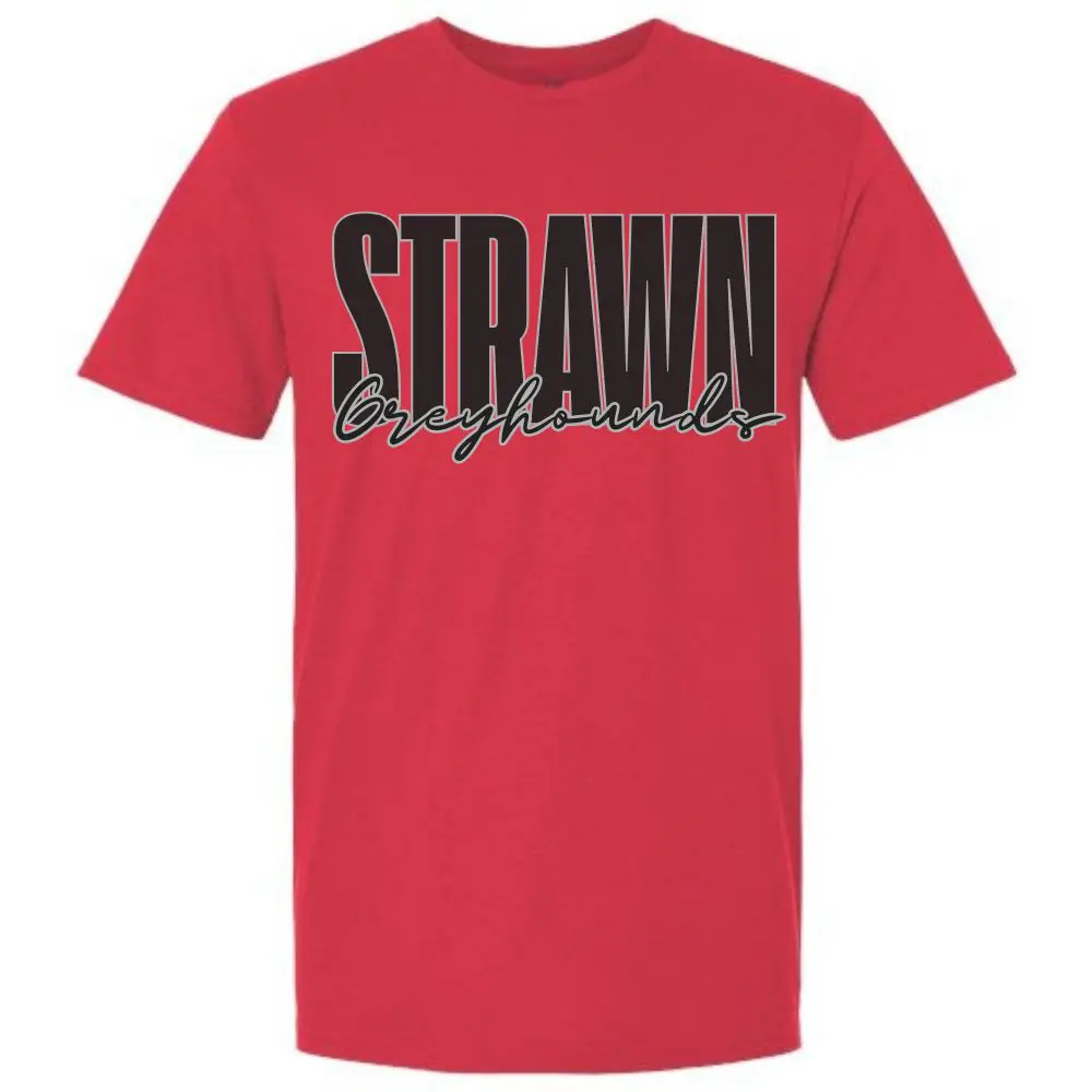 Big Strawn Greyhounds T-Shirt in red with oversized black Strawn lettering