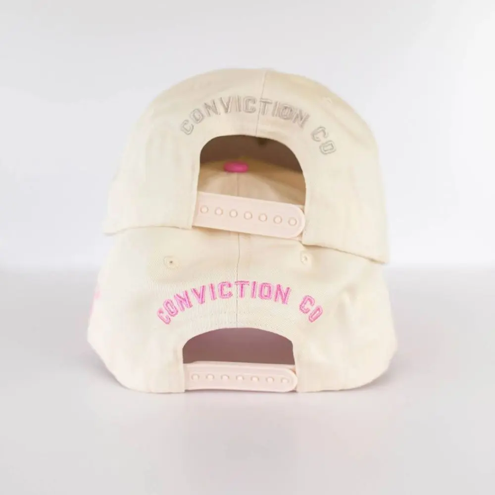 Back of Find The Joy Puff Embroidered Hat with Conviction Co. embroidery
