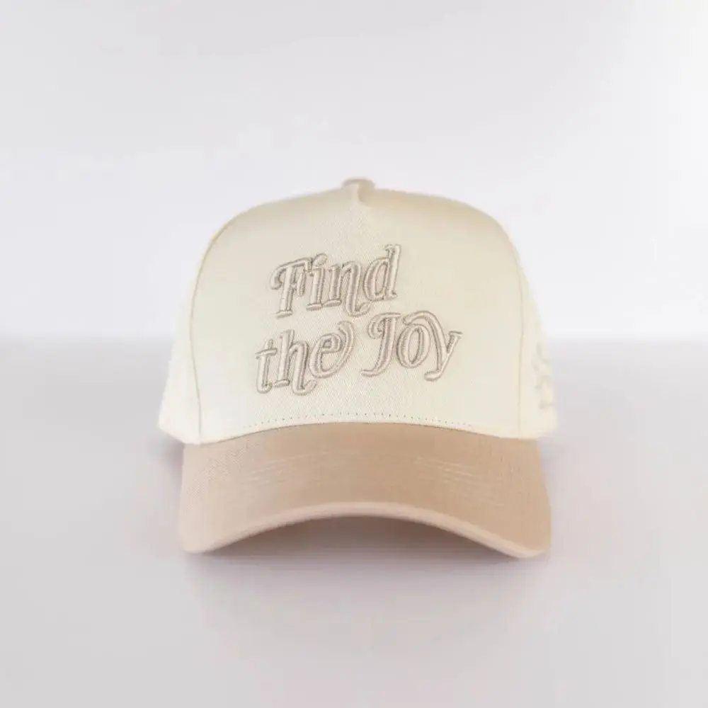 Find The Joy Puff Embroidered Hat in khaki and tan by Conviction Co.