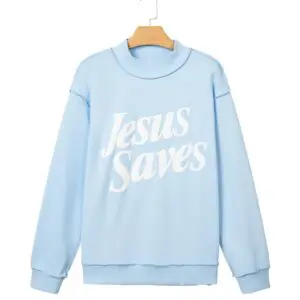 Light blue Jesus Saves Mock Neck Oversized Sweatshirt