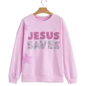 Pink Patchwork Jesus Saves Baggy Sweatshirt with gingham stars