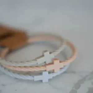 Peace Silicone Cross Bracelet Set in peach tan and grey