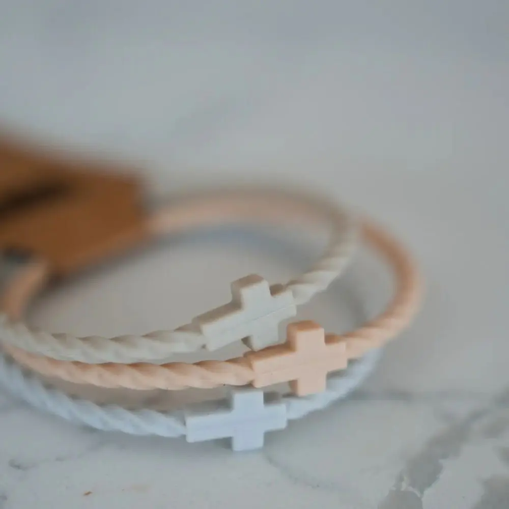 Peace Silicone Cross Bracelet Set in peach tan and grey