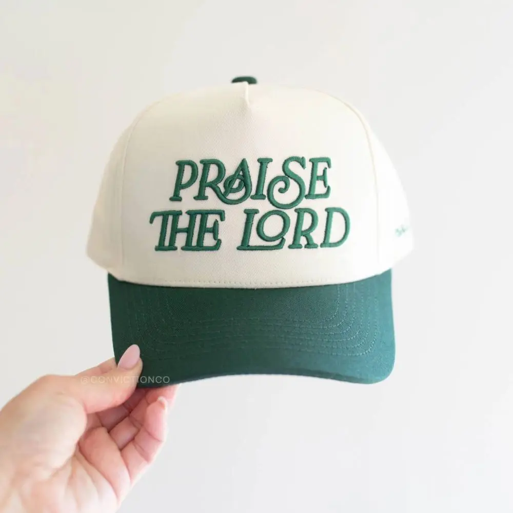 Praise The Lord Puff Embroidered Hat by Conviction Co. in dark green