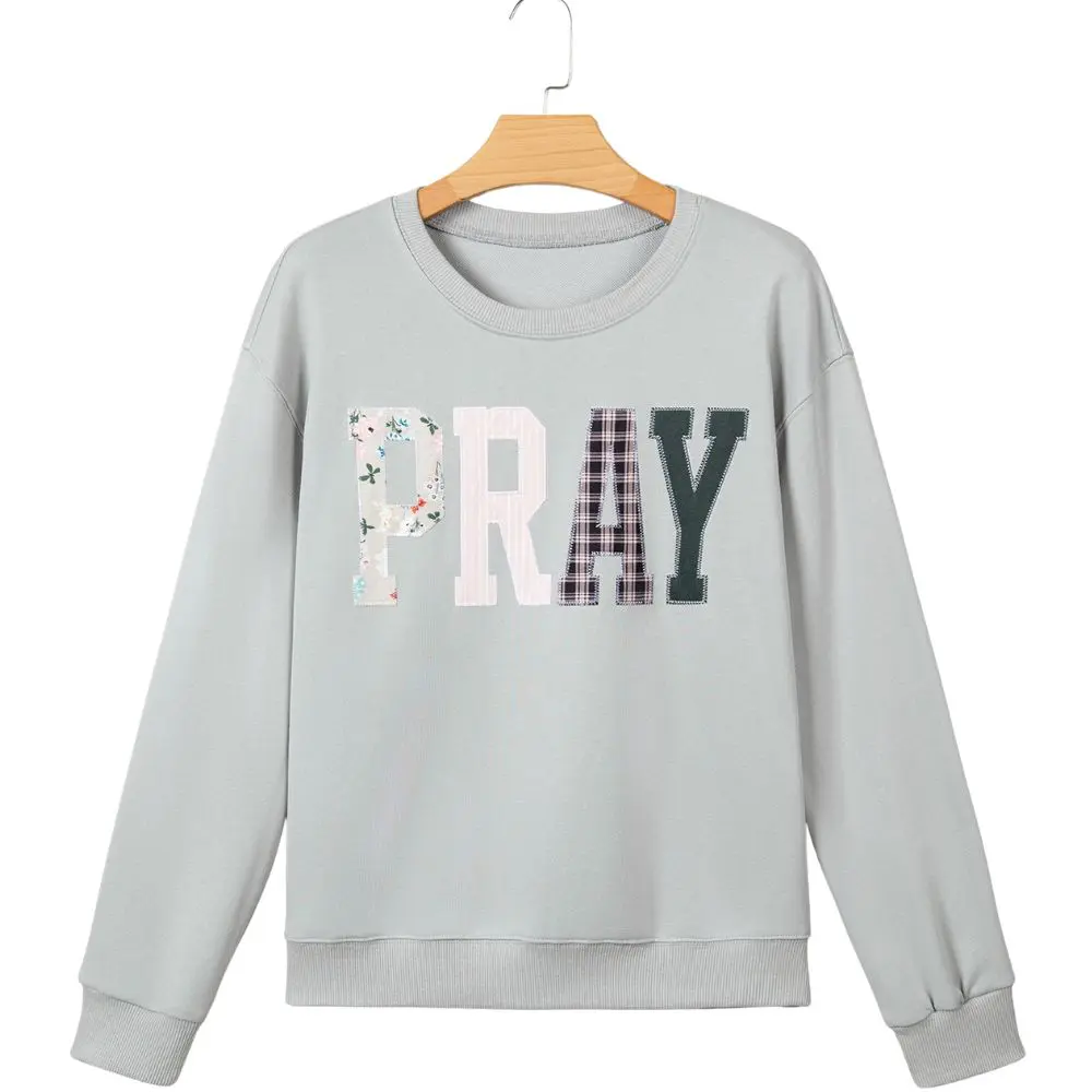 Bay Green PRAY Sweatshirt with oversized patchwork PRAY design