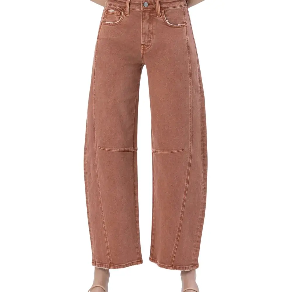 Copper Barrel Jeans by Flying Monkey high-rise cropped barrel jeans for women