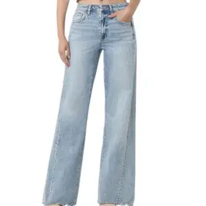 Vintage Flare Raw Hem Jeans by Flying Monkey in light wash denim
