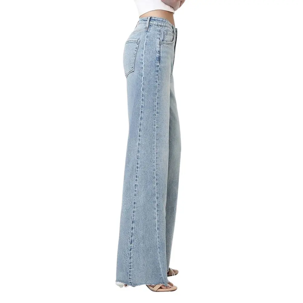 Vintage Flare Raw Hem Jeans by Flying Monkey side view with uneven raw hem