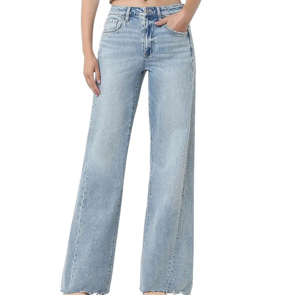Vintage Flare Raw Hem Jeans by Flying Monkey in light wash denim