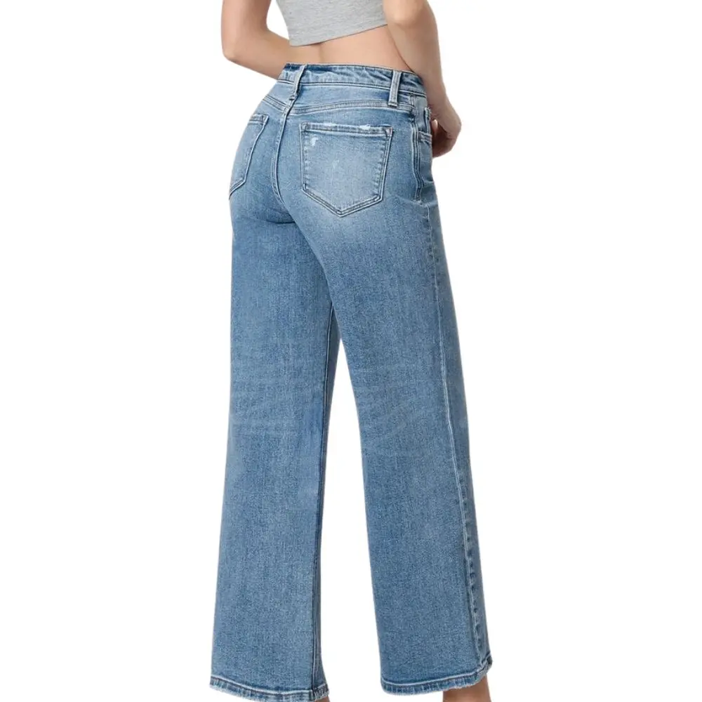 Medium Wash Wide Leg Jeans by Flying Monkey side view
