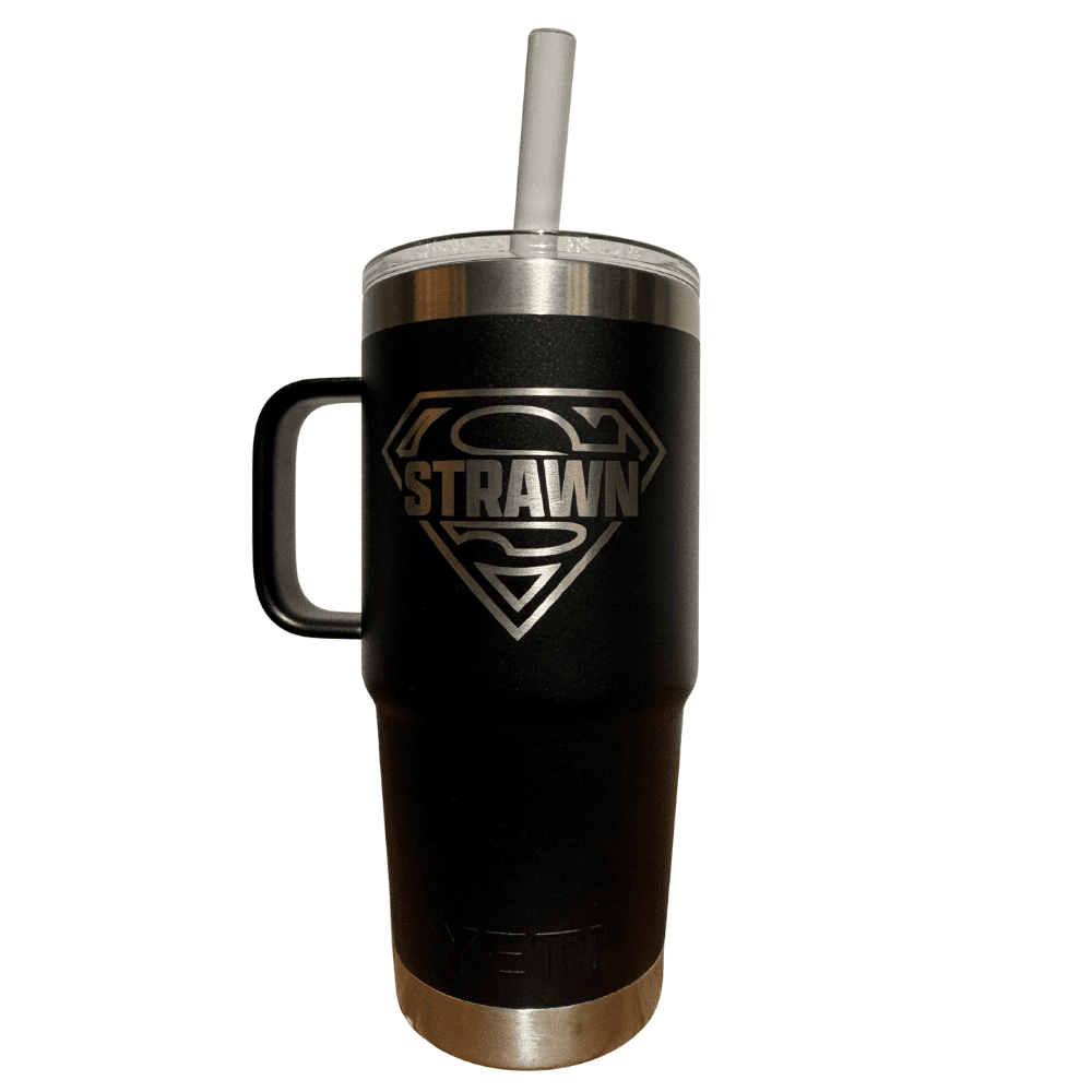 Black 25 oz YETI Rambler with engraved Strawn ISD logo