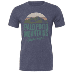 Heather‑navy blue t-shirt with Palo Pinto Mountains State Park mountain graphic on front