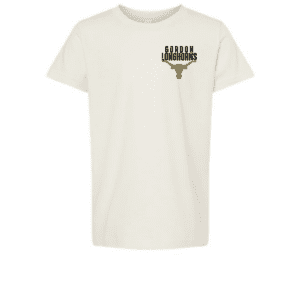 Front of Kids Vintage Gordon Longhorns T-Shirt with small chest logo