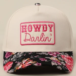 HOWDY Darlin’ embroidered patch floral two-tone hat with cream crown and floral brim
